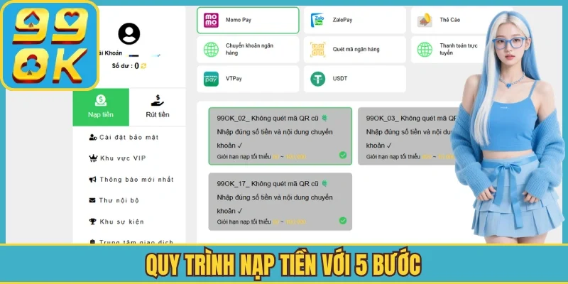 Quy trình nạp tiền với 5 bước